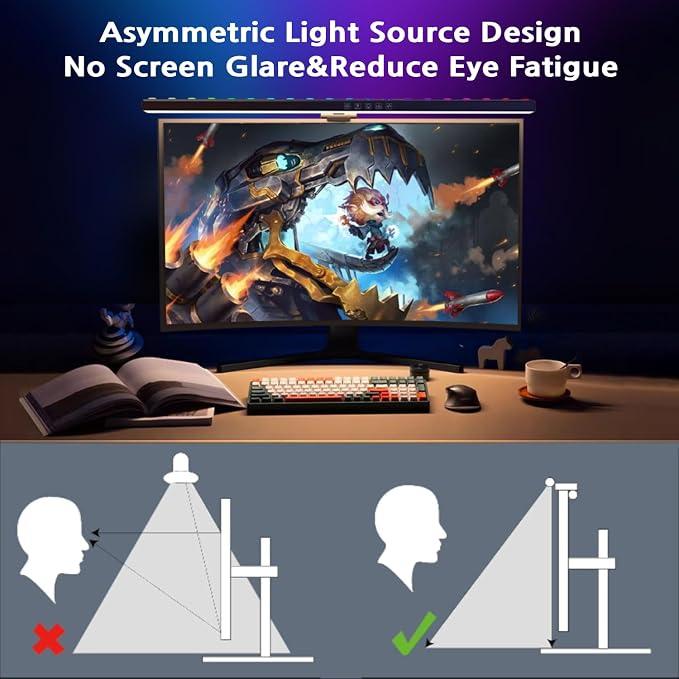 BY-J Computer Monitor Light Bar, Screen Monitor Lamp for Eye Caring, e-Reading LED Task Lamp with Stepless Adjustment, Touch Control, No Screen Glare Space Saving - Image 2