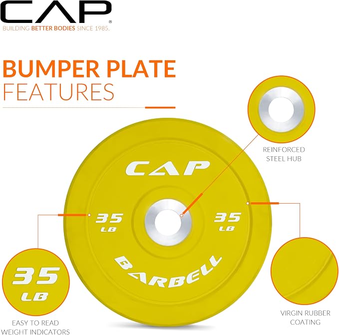 CAP 2-inch Olympic Bumper Plate Weight Set | 100-370 lbs | Multiple Colors | Storage Rack Optional - Image 2