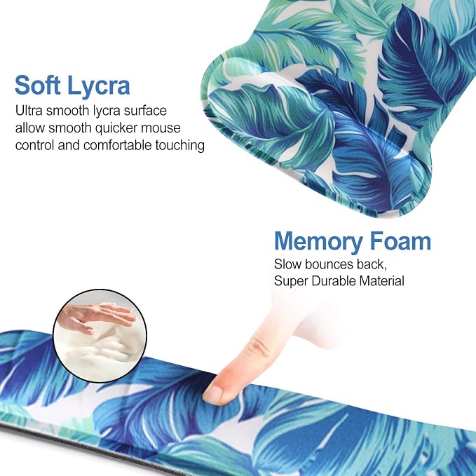 Keyboard Wrist Rest Pad Ergonomic Mouse Pad Set, ToLuLu Mouse Pad for Computer Laptop, Non Slip Mousepad Keyboard Wrist Support with Raised Memory Foam for Easy Typing Pain Relief, Tropical Leaf - Image 3