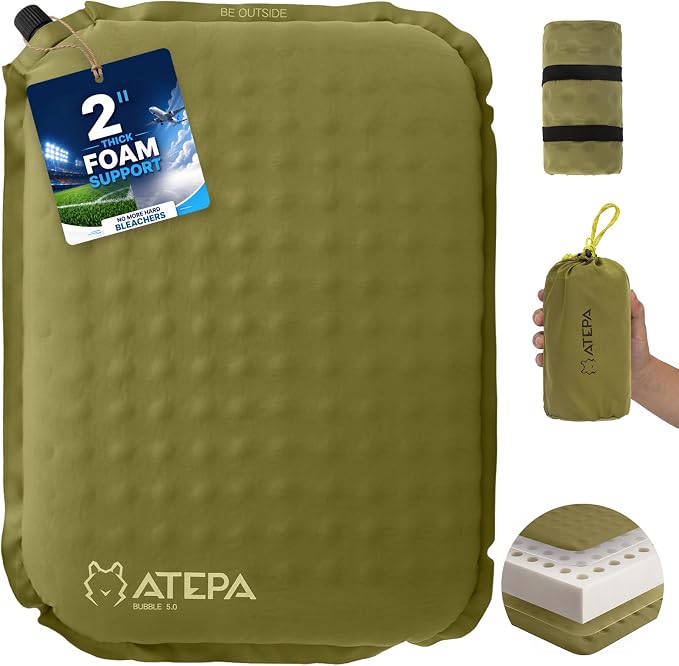 ATEPA Inflatable Seat Cushion | 2" & 2.5" Foam Core Seat Pad, Compact, Stadium, Airplane, Travel, Camping, Hiking, Sports Events, Self Inflating by ATEPA