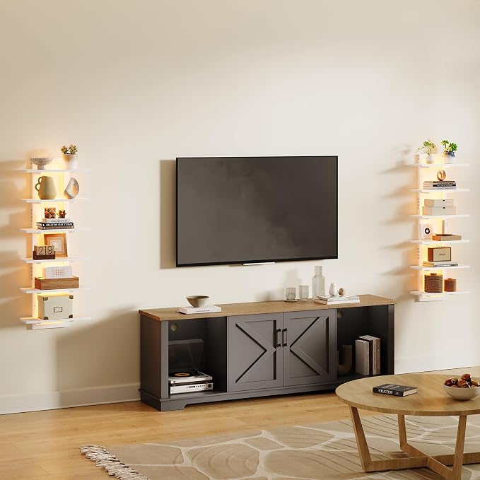 LED Wall Mounted Display Shelf with RGB Lights, 6-Tier Vertical Wall Shelf for Gaming Room, Bedroom and Living Room, Floating Shelves for Collectibles and Decor, 15"W x 5.5"D x 43.3"H, White - Image 7