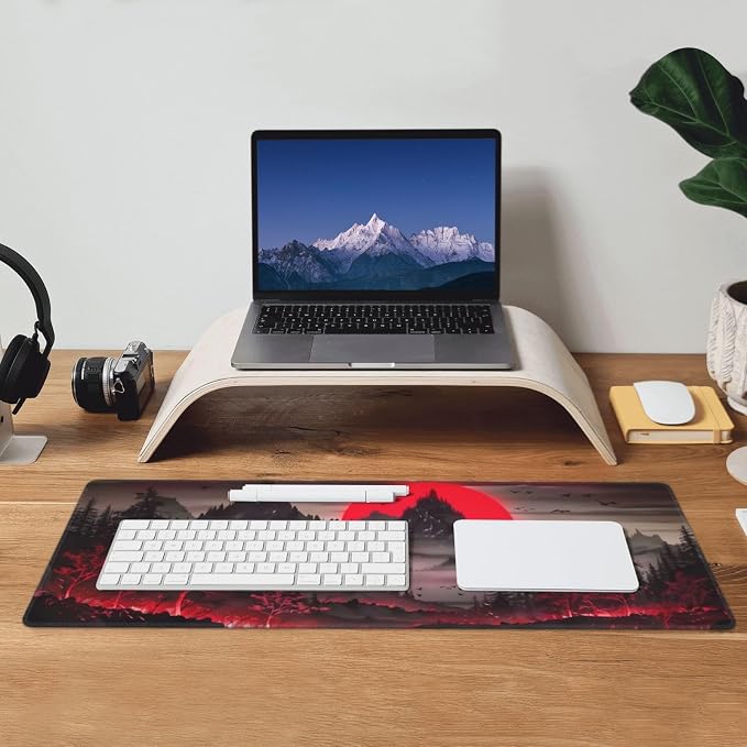Extended Gaming Mouse Pad, Large Desk Mat XL Anime Mouse Pad Waterproof with Stitched Edges, Non-Slip Desktop Pad for Home and Office, Level Up Your 31.5x11.8 Inch (Darkness Red Moon2) - Image 8