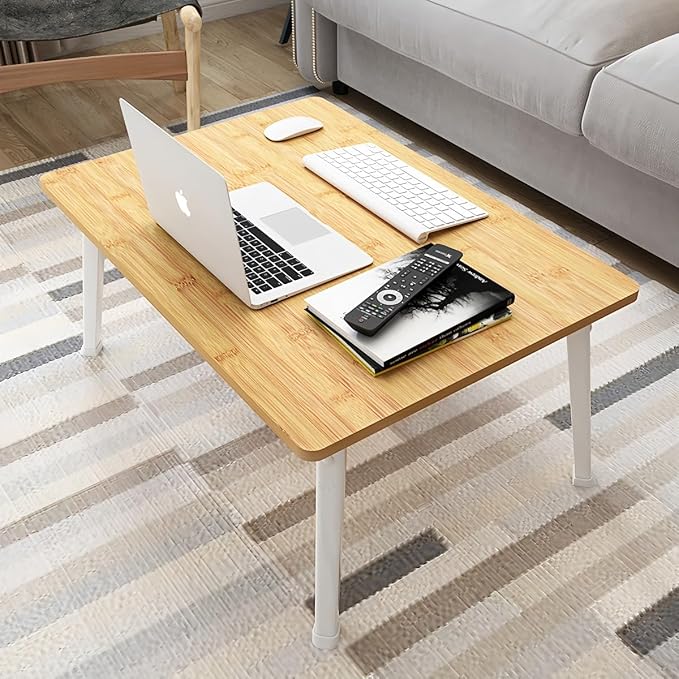 Foldable Laptop Desk for Bed, Bed Laptop Table, Foldable Portable Lap Bed Tray, 23.6 Inch Floor Table for Drawing, Reading and Writing, Bamboo - Image 2