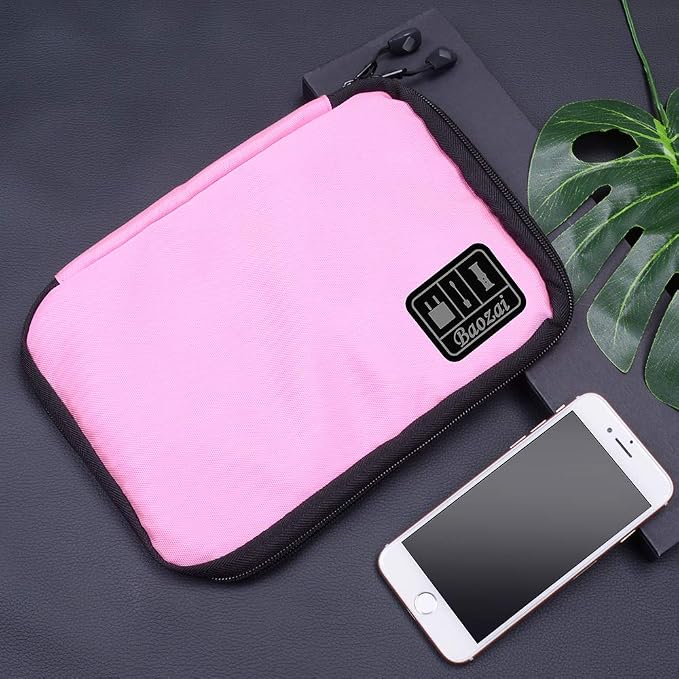 baozai Smart Watch Bands Organizer, Waterproof Portable Electronics Travel Accessories Organizer Bag for Watch Bands, Cable, Charger, Headset, SD Card, Pink - Image 7