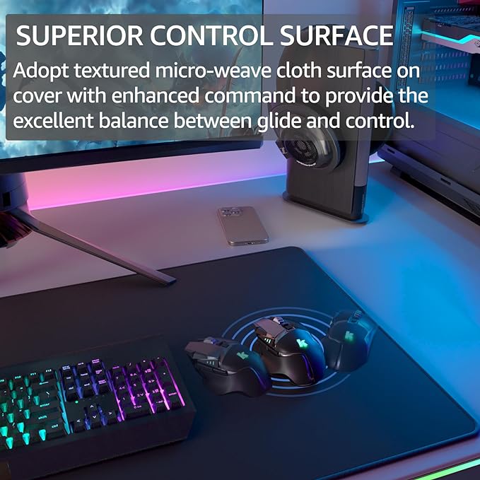 KTRIO Large Gaming Mouse Pad Desk Mat for Gamer, 31.5" x 15.7", Black, XXL | Extended Size Design, Superior Micro-Weave Cloth, Non-Slip Rubber Base, Durable Stitched Edges, Water-Resistant Coating - Image 2