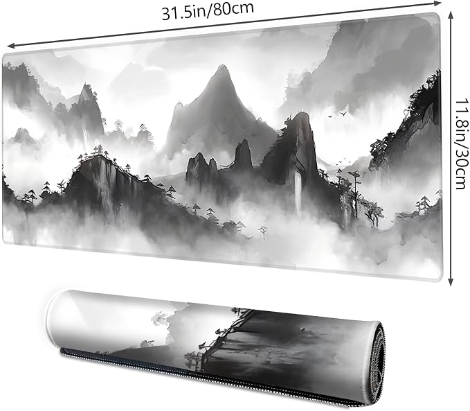 Galdas Mouse Pad for Gaming,XXL XL Large Mouse Mat Long Extended Mousepad Desk Mat Non-Slip Rubber Mice Pads Stitched Edges Thin,Black Ink Background (31.5 x 11.8 x 0.12 Inches) - Image 2