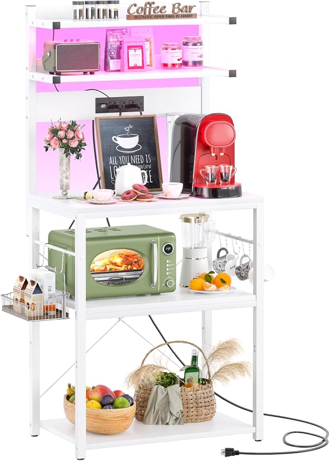 Aheaplus Bakers Rack with Power Outlet & RGB LED, 5-Tiers Coffee Bar Table by Aheaplus
