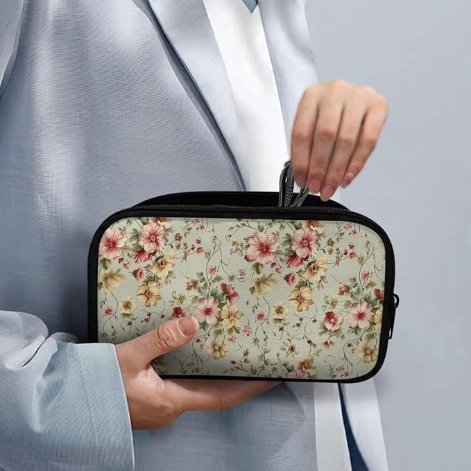 Vintage Flower Print Cable Organizer Bag, Waterproof Travel Electronic Storage, Shockproof Portable Tech Bag Carrying Case for Cord, Earbuds, Charger, SD Card, Tech Gifts - Image 4