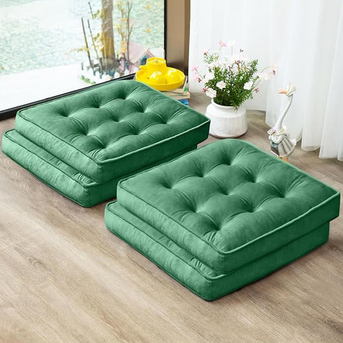 1 MIDDLE ONE Floor Pillow Set of 4, Memory Foam Meditation Cushion, Floor Cushions for Adults Sitting, Large Square Seat Cushions for Yoga, Living Room, 20x20 Inch (Green) by 1MIDDLEONE