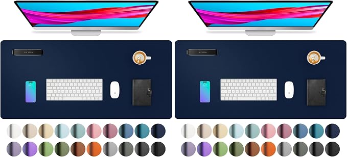 Aothia Leather Desk Pad Protector, Mouse Pad, Office Desk Mat, Non-Slip PU Leather Desk Blotter, Laptop Desk Pad, Waterproof Desk Writing Pad for Office and Home (Dark Blue,23.6" x 13.7") (Pack of 2) by AothiaSimpleNaturalUnique