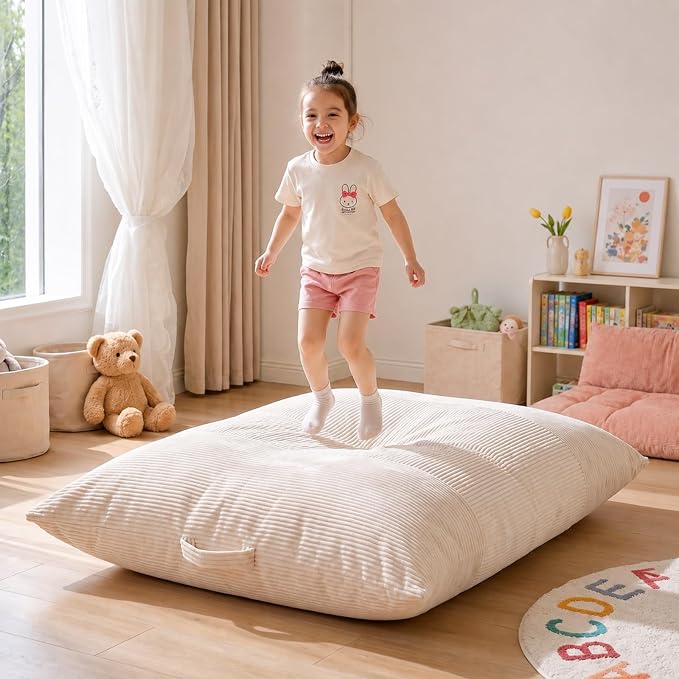 HUGHEAVEN Comfy 3-in-1 Kids Bean Bag Chair, Removable Cover Floor Chair | Convertible chair folds from bean bag to lounger. High-density foam floor couch & sofa, perfect for gaming or reading nook. - Image 5