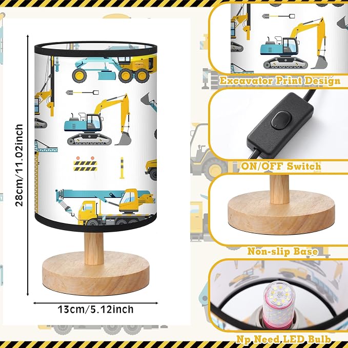 Glooglitter Construction Truck Table Lamp Gifts 3 Colors Dimmable Lights Construction Room Bedroom Decor 9.72 x 5.12 Inch Excavator Night Light Bedside Lamps Decoration for Bedroom Desk Birthday Gifts - Image 2