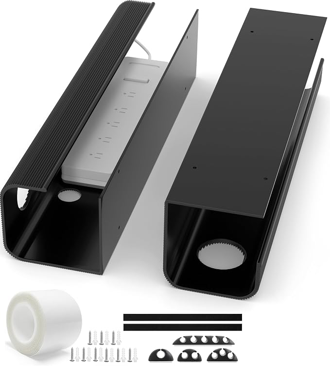 ZhiYo 2 Pack Large Capacity Cable Management Tray 31.5in (2xL15.7in), Thick PVC Under Desk Cable Tray Kit with 4 Cable Clips & 5 Ties, Standing Cord Management Desk Organizer for Office or Home, Black - Image 6