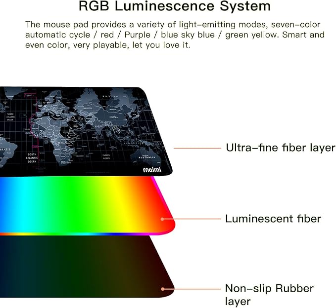 Extended RGB Gaming Mouse Pad, Extra Large Gaming Mouse Mat for Gamer, Waterproof Office Desktop Mat with 10 Lighting Mode, for PC Computer RGB Keyboard Mouse - 31.5'' x 15" x 4mm(Map) - Image 3