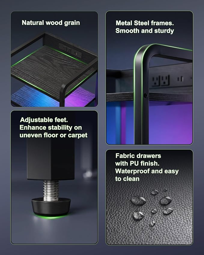 Fixwal Led Nightstand with Multiple Gradient Color Light Effects, Black - Image 6