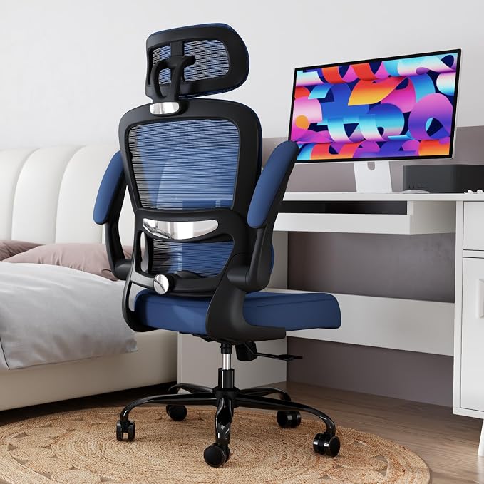 TRALT Office Chair Ergonomic Desk Chair - Gaming Chair with Lumbar Support | 330 LBS Home Office Desk Chairs with Headrest, Reading Chair with Flip-up Armrests, Comfortable Computer Chairs (1, Blue) - Image 8
