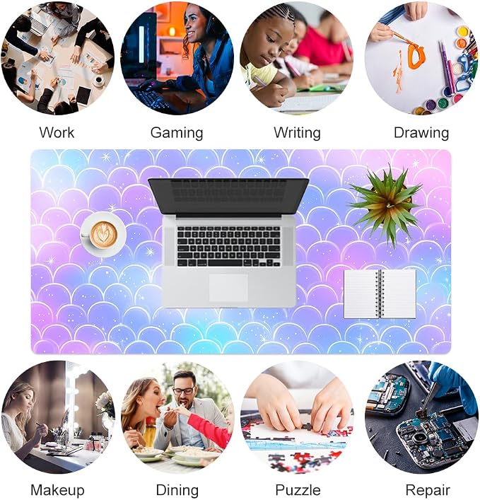 QiyI PU Leather Large Mouse Pad, Office Decor, 31.5" x 15.7", Mermaid Scale | Desk Décor Accessories, Extended Size, Waterproof & Easy to Clean, Smooth Surface, Non Slip Desk Organization - Image 7