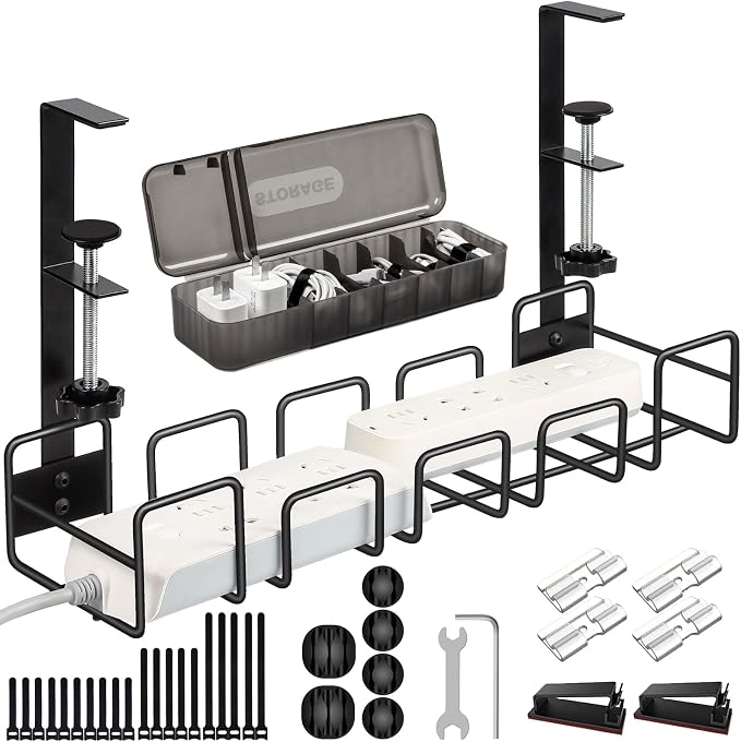 OneLeaf Under Desk Cable Management Tray - No Drill Wire Management Rack for Office, Computer Desk Accessories with Cable Organization by OneLeaf