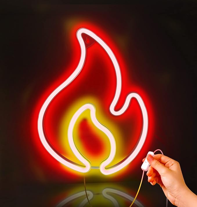 Lumoonosity Flame Neon Sign, Red and Yellow Neon Light with On/Off Switch, Led Light Sign for Wall Decor, Hanging Flame Shaped Light, Fire Neon Lights for Bedroom, Gaming Room Setup by Lumoonosity