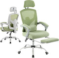 Home Office Desk Chair, Comfortable Mesh Chair with Foot Rest, Light Green | Reclining Gaming Chair with Headrest and Lumbar Support, 90°-130° Reclining, Silent Swivel by BRITEMART