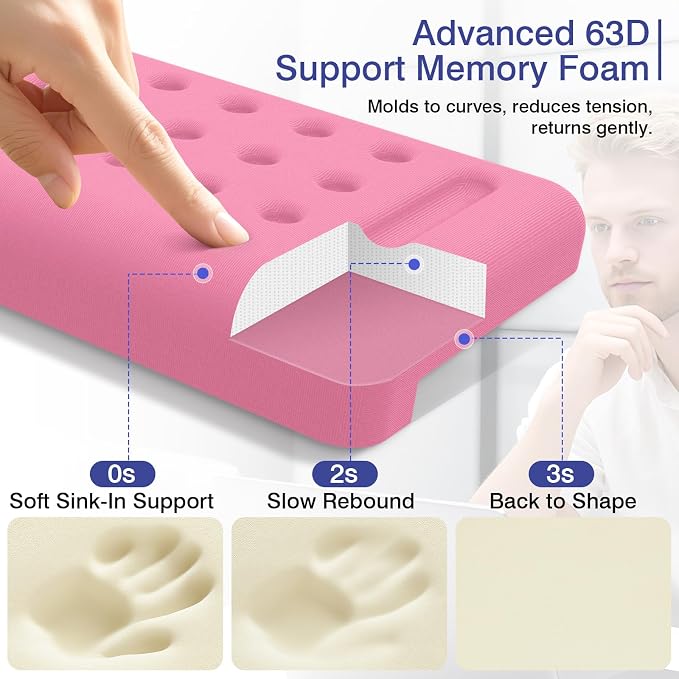 L-Shaped Desk Edge Cushion, 2 PCS Elbow Rest for Desk, Pink | Memory Foam, Ergonomic Support, Elbow Pad & Arm Rest for Palm, Wrist & Forearm, Non-Slip & Separate Design, Office & Home - Image 3