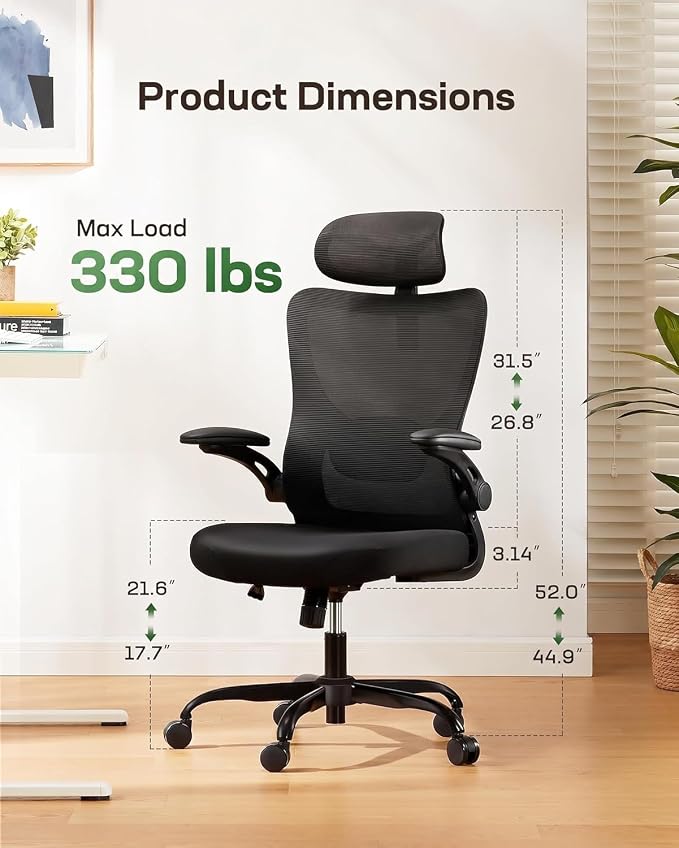 Marsail Ergonomic Office Chair with 3D Armrests, Pack of 2 | Office Desk Chair with High Back Mesh, Adjustable Lumbar Support, Rolling Work Swivel Task Chairs with Wheel, Headrest, home - Image 3