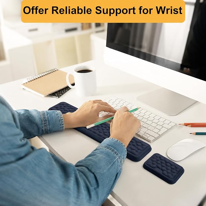 Keyboard Wrist Rest Mouse Wrist Support, Memory Foam Wrist Rest Pad for Computer Laptop, Ergonomic Wrist Cushion Support for Typing Pain Relief, Gaming Home Office, Navy Blue - Image 6