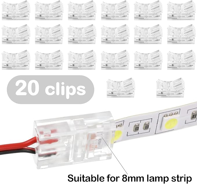 Flutesan 20 Pcs 2 Pin 8 mm LED Strip Connector RGB Lights - Image 2