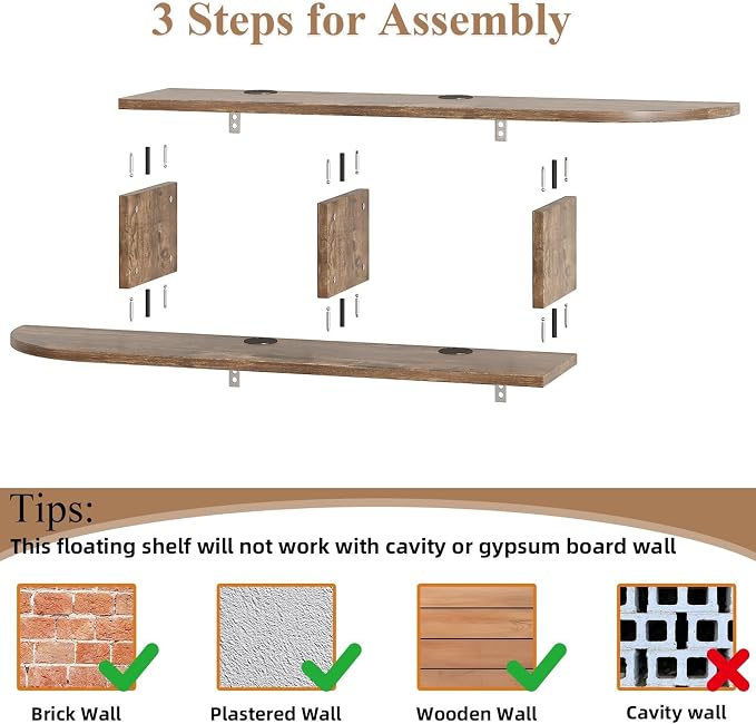 55-Inch Floating TV Stand, Wall Mounted Entertainment Center, Walnut - Image 4