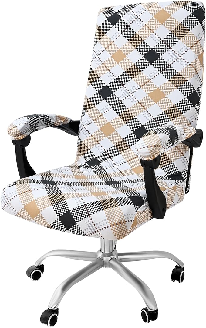 Smiry Office Computer Chair Cover with Armrest Covers, Khaki and Black | Stretch Printed Universal Removable Washable Desk Rotating Chair Slipcovers, Soft Anti-Dust Spandex Protector with Zipper by Smiry