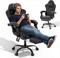 MoNiBloom Gaming Chair, Footrest & Lumbar Support, Height Adjust, Black | Headrest & Lumbar Support, Ergonomic Computer chair, for Adult Teen Office or Gaming,Swivel game chair, leather gaming chair by Monibloom