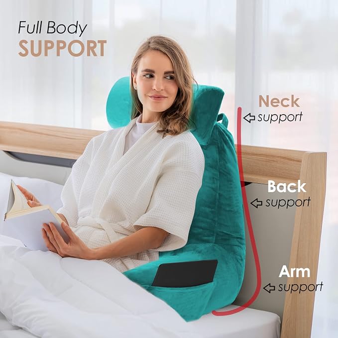 Nestl Reading Pillow with Portable Laptop Lap Desk - Shredded Memory Foam Back Support Pillow for Sitting Up in Bed and Couch Rest Pillows with Arms, Bed Tray Table with Foldable Legs, Teal - Image 7