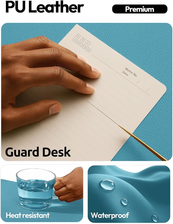 YSAGi Leather Desk Pad Protector, Office Desk Mat, Large Mouse Pad, Non-Slip PU Leather Desk Blotter, Laptop Desk Pad, Waterproof Desk Writing Pad for Office and Home (Turquoise,47" x 17") - Image 4