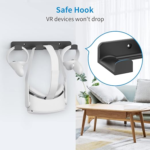 SOKUSIN VR Wall Mount - Storage Stand Holder Hook for Meta/Oculus Quest 2/3/Quest/Rift/Rift S/PSVR 2/Valve Index/HTC Vive/HP Reverb G2/PlayStation VR Headsets, Gaming Controller Hanger Space Saving - Image 4