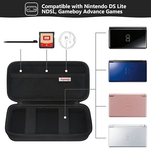 Supmay Hard Carrying Case Compatible with Nintendo DS Lite NDSL, Gameboy Advance Games Storage Holder Travel Bag with Mesh Pocket for USB Charging Cable, Stylus, Earphones, Game Cartridge, Black - Image 2