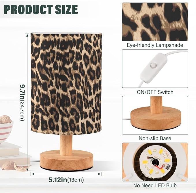 Bedside Table Lamp Leopard Print Nightstand Lamp with Wood Desk Lamps for Bedroom Living Room Nursery Office Home Decor - Image 3