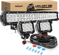 Nilight 20Inch 126W Spot Flood Combo Led Light Bar 2PCS 4Inch 18W Flood LED Pods Fog Lights Off Road with 16AWG Wiring Harness Kit-3 Leads for Van Camper Car Pickup Golf Cart ATV UTV SUV Truck Boat by Nilight