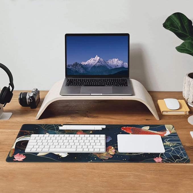 Gaming Mouse Pad Desk Pad,Extended Big Mouse Pad,31.5x11.8 Inch Long Computer Keyboard Mouse Mat Mousepad with 3mm Non-Slip Base and Stitched Edge for Gaming and Office… (koi) - Image 8