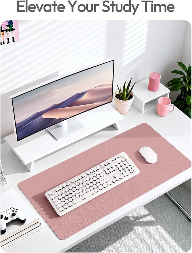 YSAGi Leather Desk Protector, Office Mat, Large Mouse Mat, Non-Slip PU Leather Blotter, Laptop Pad, Waterproof Writing Pad for Office and Home (Pale Mauve, 47" x 17") - Image 6