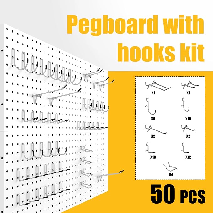 Spampur Peg Board, 4 Pack Metal Pegboard Panels with 50 Hooks - Image 7