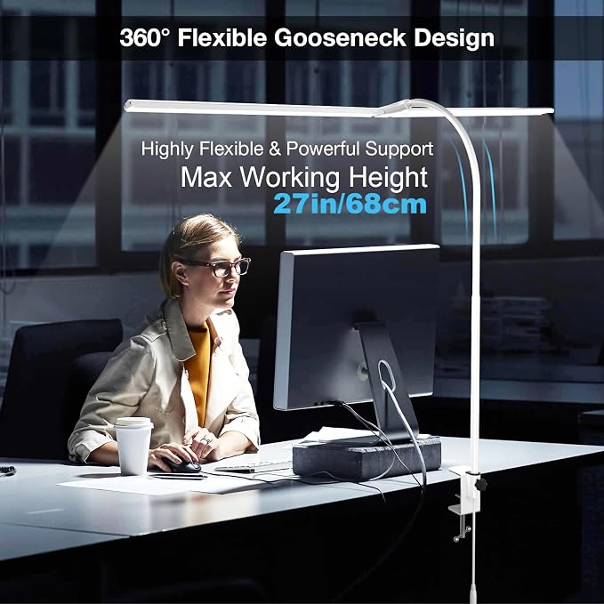 Hensam 31.5in Desk Lamps for Home Office, LED Desk Light with Clamp - Image 5