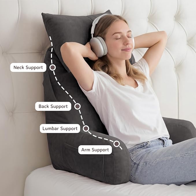 Reading Pillow for Bed,Back Pillow for Bed Sitting Up,Lumbar Support Pillow - Image 5