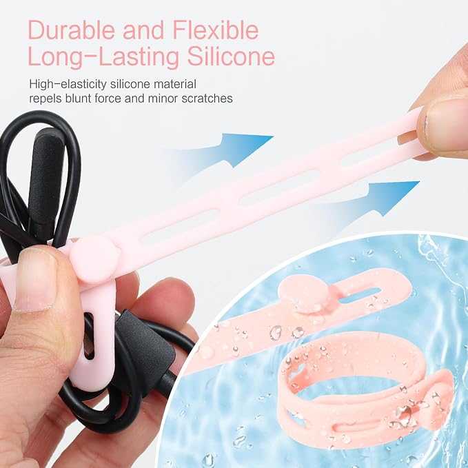 Donruby 24Pcs Silicone Cable Ties, Reusable Cord Organizer Straps, Pink - Image 3