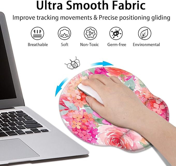 Britimes Ergonomic Mouse Pad Set with Wrist Rest, Pink Floral - Image 4