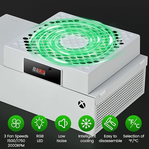 DEPGI Cooling Fan for Xbox Series S, Featuring Automatic Fan Speed Adjustment Based on Temperature, LED Display Screen, Low Noise, Easy Installation, 3 speeds, with RGB LED - Image 2