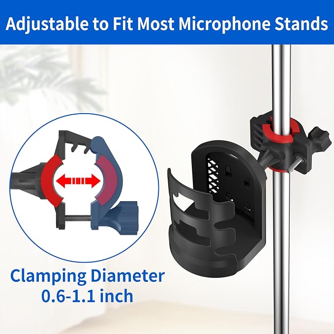 Adjustable Mic Stand Drink Holder with 360° Rotate Microphone Stand Cup Holder - Universal Water Bottle Holder Clamp On Cup Holder for Mic Stand, Music or Drum Stands to Holds Cups, 2 Pack - Image 2