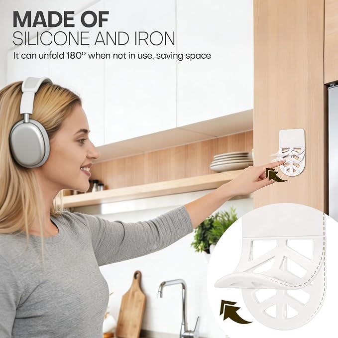 Wall Mount Headphone Stand, 2-in-1 Bendable Silicone Controller Holder, Adhesive Under Desk Hook for Gaming Office & Home, Fits All Headphones for PS5 Xbox Controllers - 1 Pack (Black/White) - Image 6