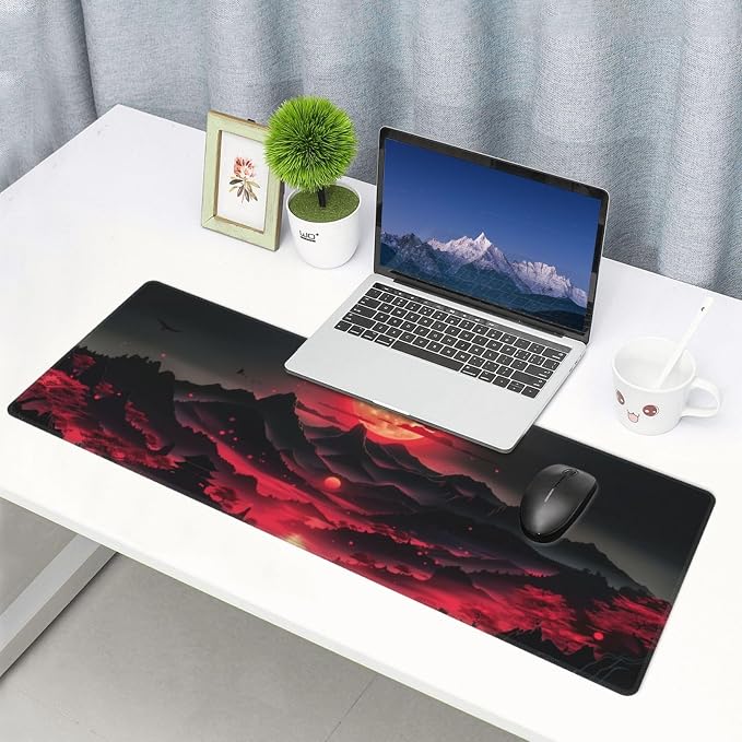 Extended Gaming Mouse Pad, Large Desk Mat XL Anime Mouse Pad Waterproof with Stitched Edges, Non-Slip Desktop Pad for Home and Office, Level Up Your 31.5x11.8 Inch (Darkness Red Moon3) - Image 7