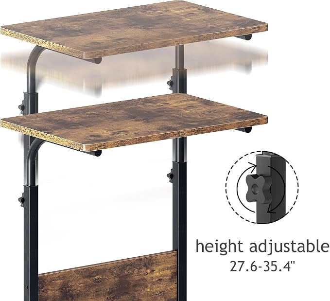 DlandHome 23.6 Inches Rolling Desk with Wheels Adjustable Height, Retro - Image 4