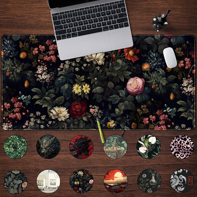 Black Vintage Desk Mat Desk Pad Large Mouse Pad for Desktop Laptop Keyboard | Mouse Pad Desktop Mat Pad with Non-Slip Base Vintage Computer Desk Mat for Woman Home Office Desk Decor 31.5 x 15.8 in - Image 2